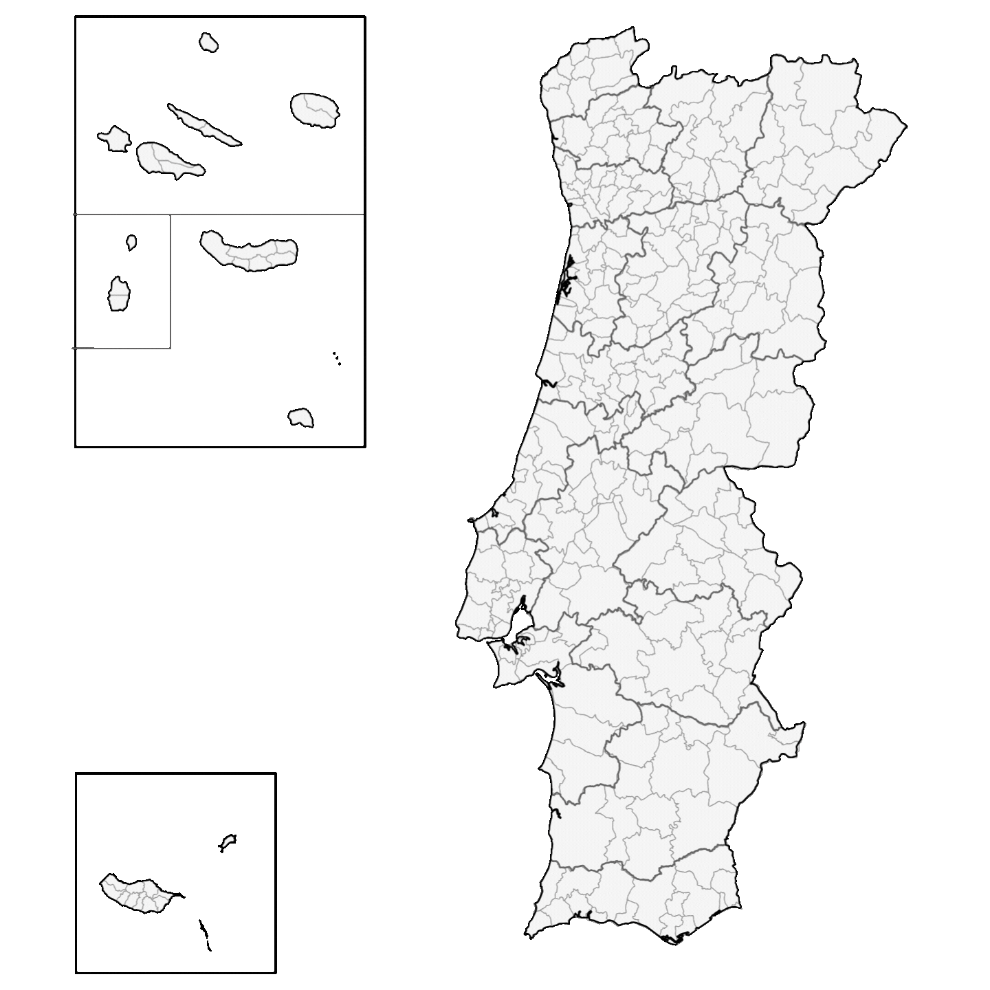 Mapa de Portugal por concelhos: 1 empresa por setor e concelho